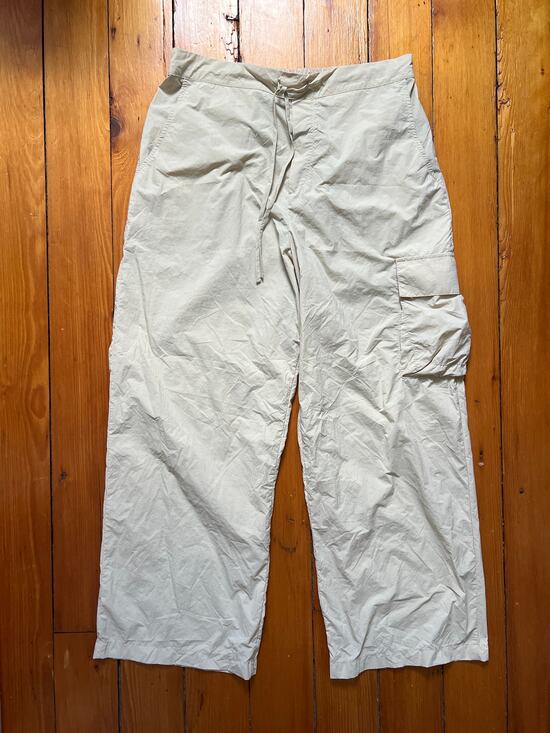 DONNI Pants - Donni Women's Nylon Cargo Pants Wide Leg Trousers Beige Cream Large